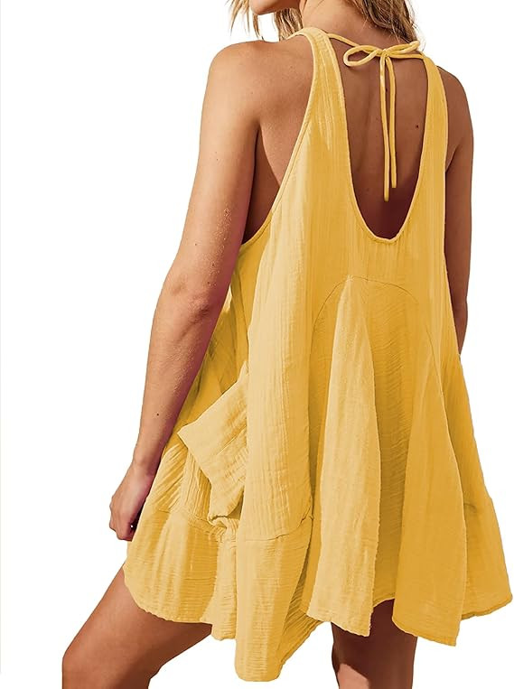 Women Casual Summer Dresses Sleeveless Crew Neck Backless Tunic Mini Dress Loose Flowy Tank Sundr... | Amazon (US)