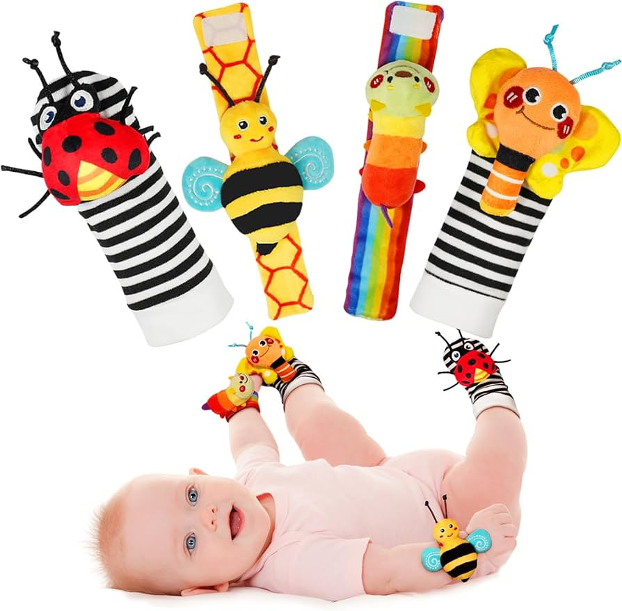 Infinno Wrist Rattles and Foot Finder Socks Set, Baby Toys for 0-12 Months | Amazon (US)