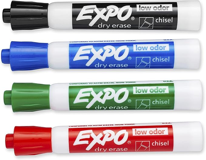 EXPO Low Odor Dry Erase Markers, Chisel Tip, Assorted Colors, 4 Count | Amazon (US)