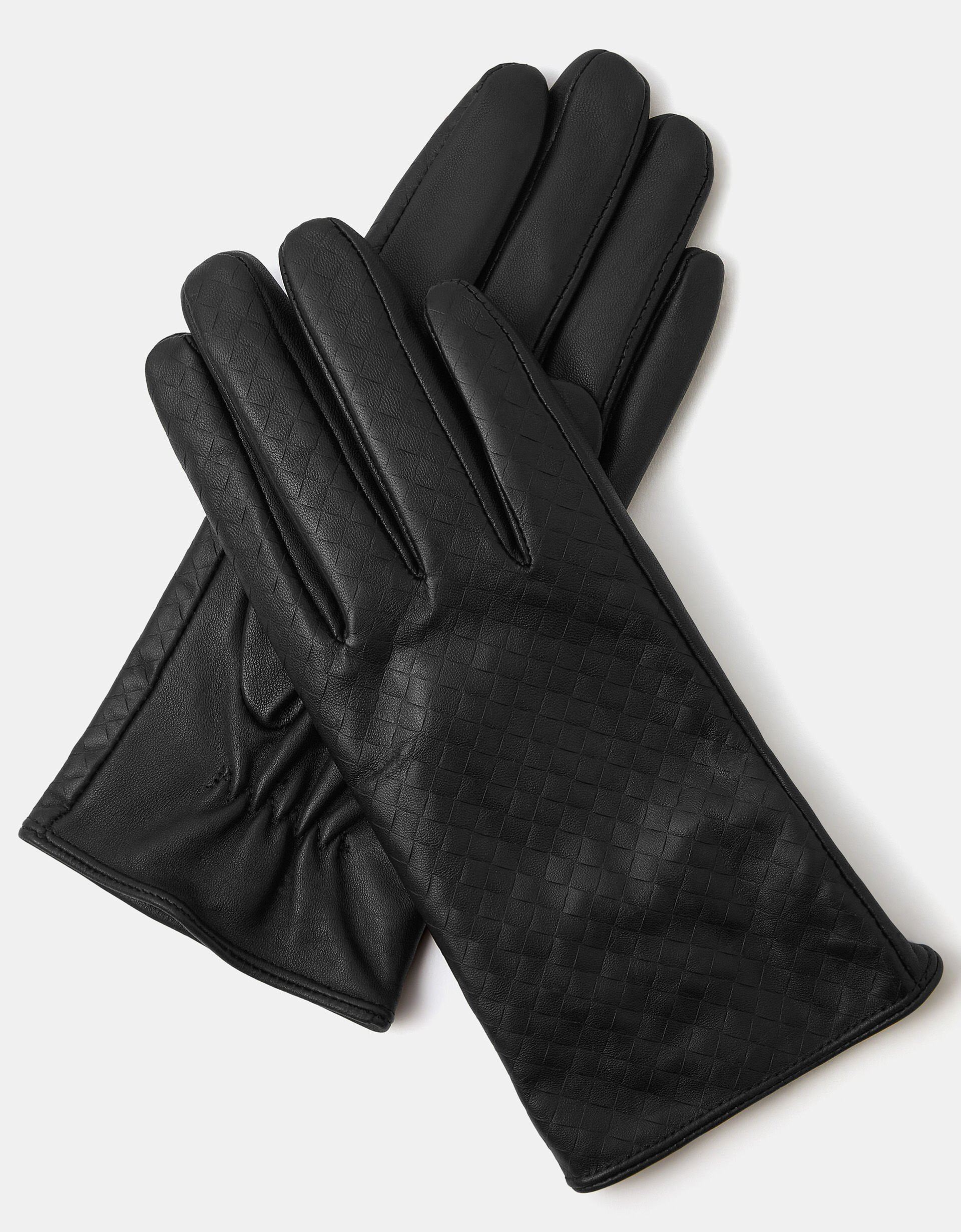 Woven Leather Gloves Black | Accessorize (Global)