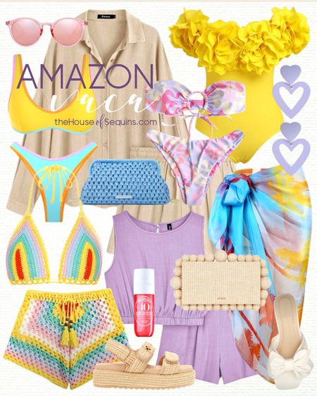 Shop these Amazon Vacation Outfit and Resortwear finds! Summer outfit Beach travel outfit, matching set, swimsuit coverup, crochet bikini, Loeffler Randal crochet clutch, raffia sandals and more! 

#LTKSwim #LTKTravel #LTKFindsUnder50