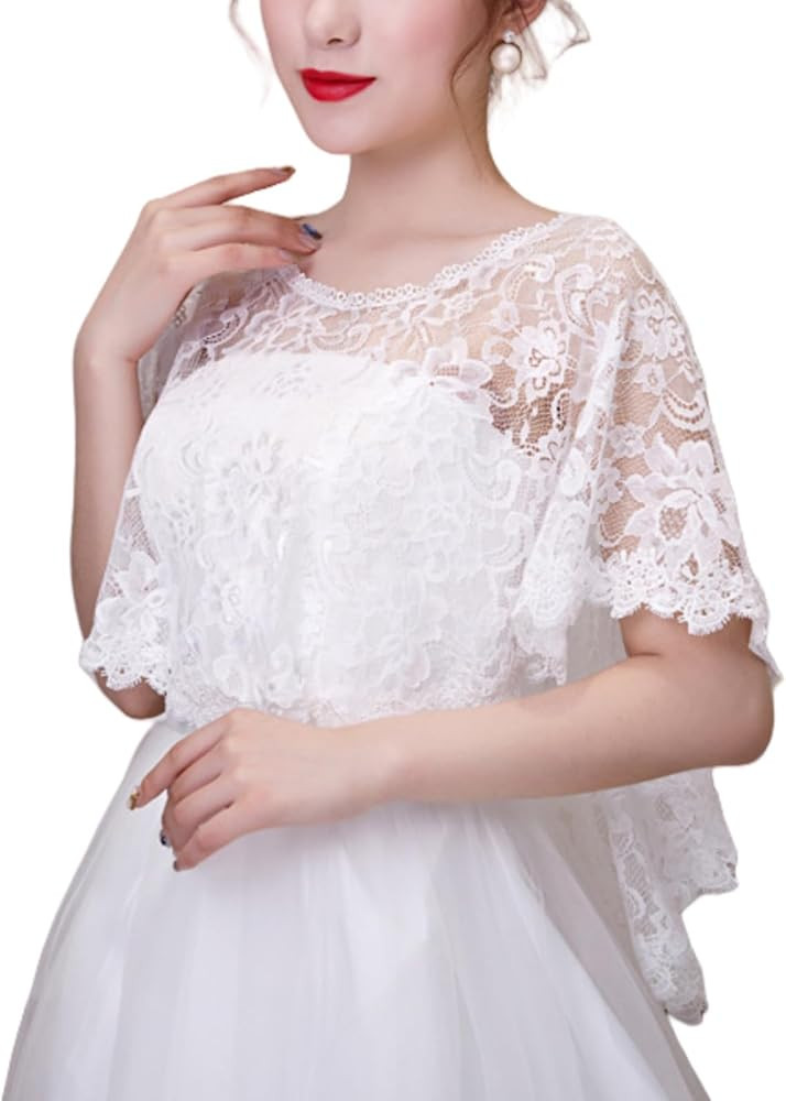 Women Embroidered Lace Shawl Wrap Elegant Evening Dress Cape Bridal Shoulder Cover Up Scarf Flora... | Amazon (UK)