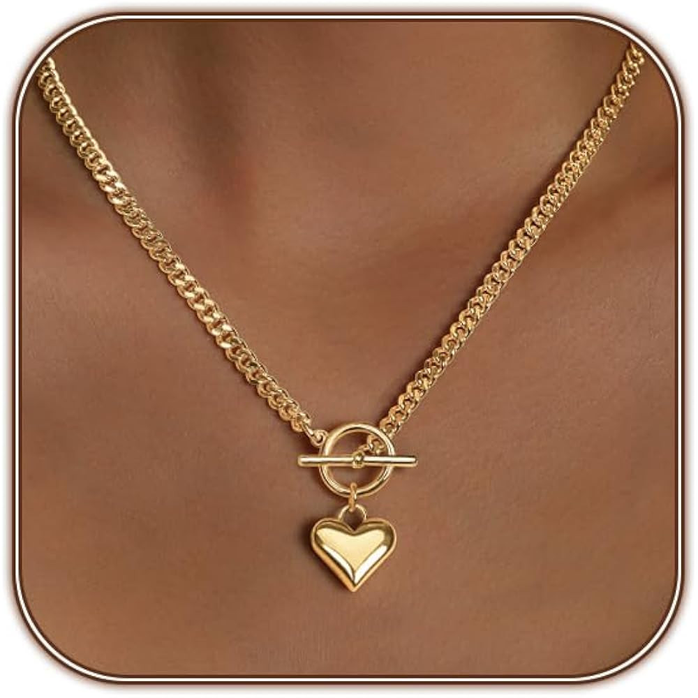 Heart Necklace for Women Gold/Silver Plated Trendy Heart Choker Lover Pendant Hypoallergenic Fash... | Amazon (US)