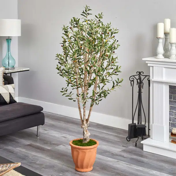 60'' Faux Olive Tree Tree in Stone Planter | Wayfair North America