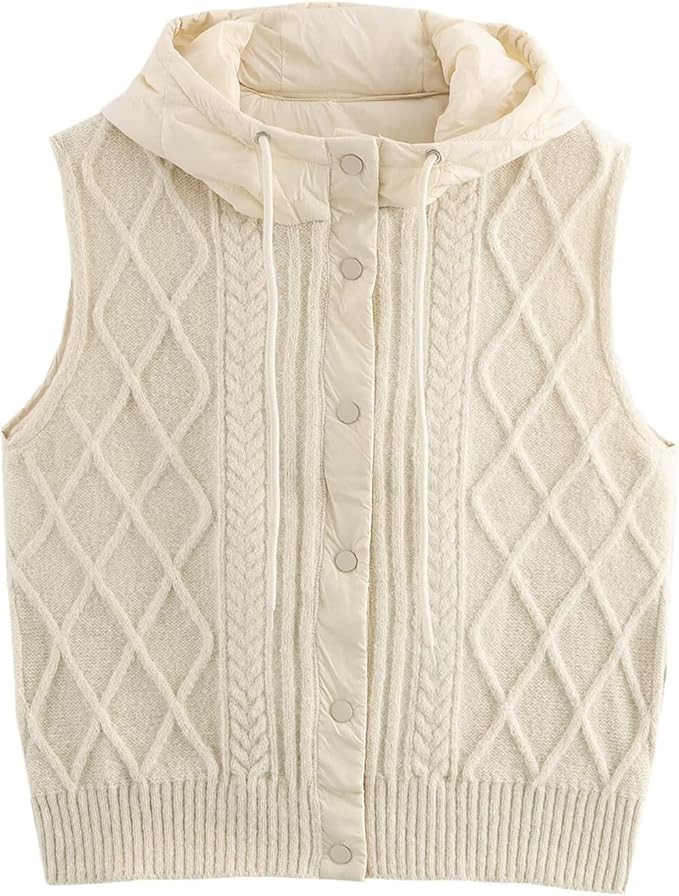 Women's Quilted Hooded Knit Vest Lightweight Padded Sleeveless Jacket, Casual Retro Layered Sweat... | Amazon (US)