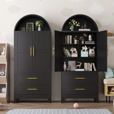 Modern Metal Tall Arched Dining Cabinet ,Kitchen Hutch with 2 Doors and 2 Drawers | Wayfair North America