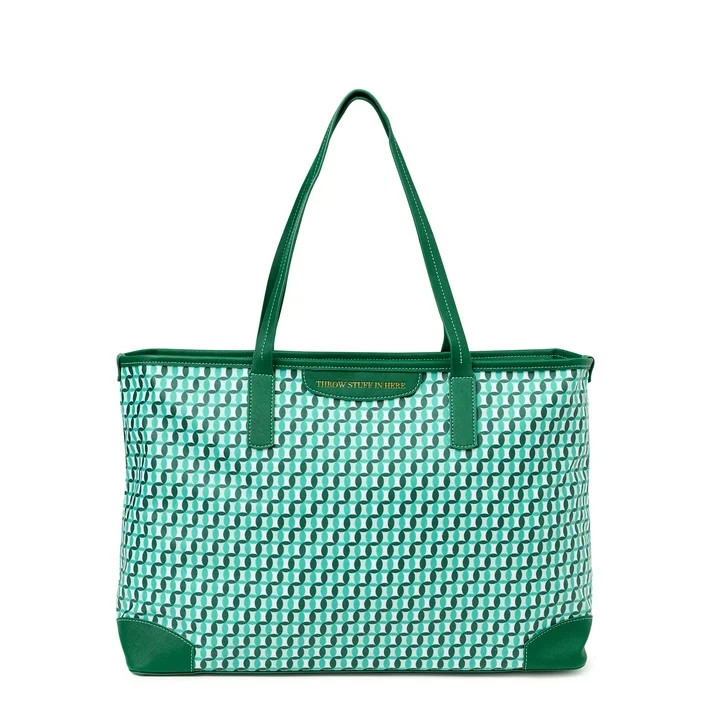 Time and Tru Women’s Sustainable Signature Tote and Pouch Set, 2-Piece Mint Chip | Walmart (US)