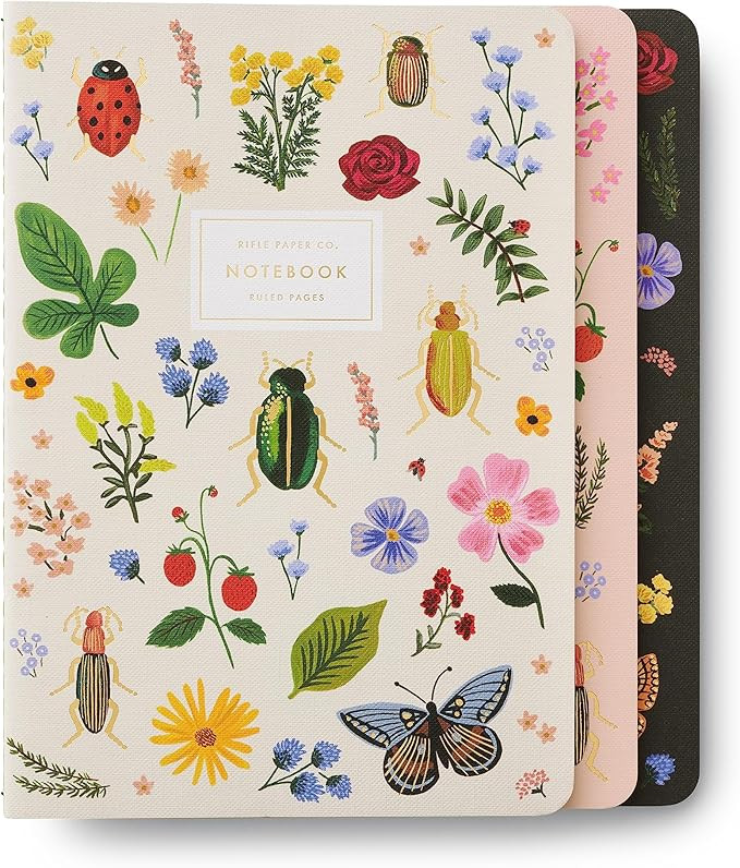 RIFLE PAPER CO. Curio Stitched Notebook Set, Assorted Set of 3 Colorful Notebooks, 64 Ruled Pages... | Amazon (US)