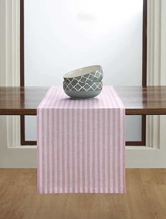 Solino Home Linen Striped Table Runner – 14 x 72 Inch, 100% Pure Linen Table Runner Cherry Blos... | Amazon (US)