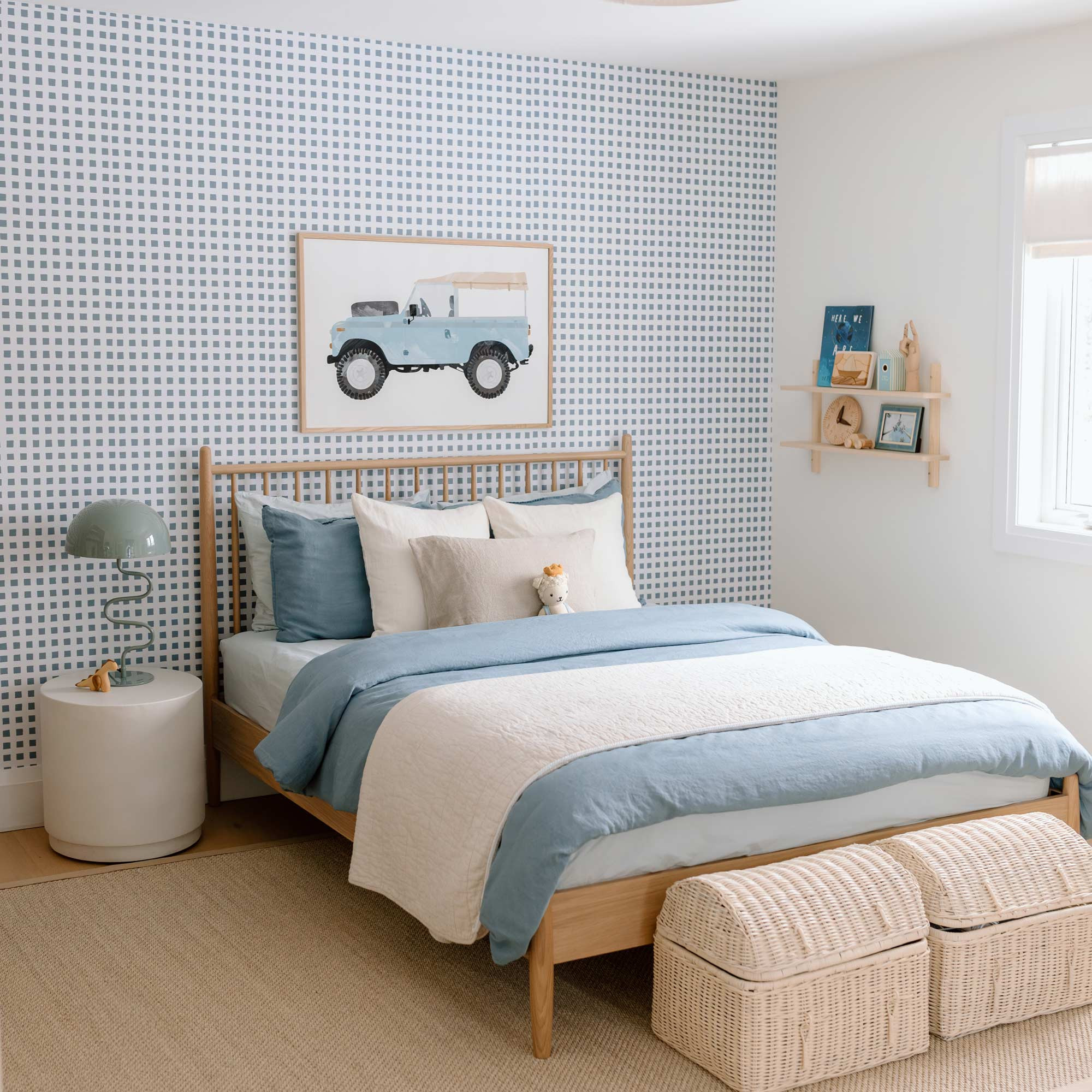 Modern windy blue plaid removable wallpaper | Livettes Wallpaper