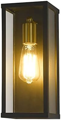 AKEZON 1-Light Outdoor Wall Sconce, Exterior Porch Light Wall Mount Lantern, Matte Black & Brushe... | Amazon (US)