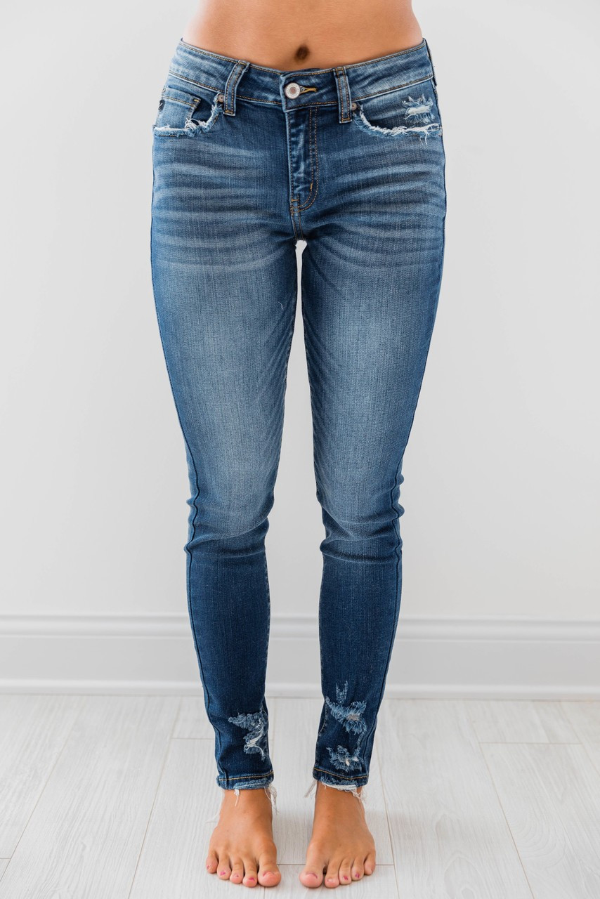 The Colleen Dark Wash Distressed Jeans | The Pink Lily Boutique