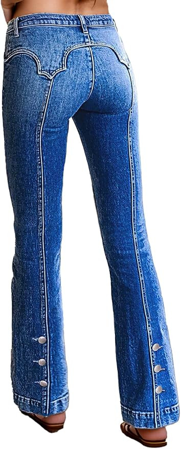 Flamingals Flare Leg High Waist Stitch Detail Button Decor Women's Butt Lifting Jeans with Pocket... | Amazon (US)
