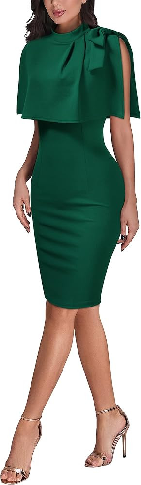 AISIZE Women's Vintage 1940s Half Collar Batwing Cape Party Pencil Dress | Amazon (US)
