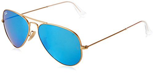 Ray-Ban 3025 Aviator Large Metal Mirrored Non-Polarized Sunglasses, Gold/Blue Flash (112/17), 58mm | Amazon (US)