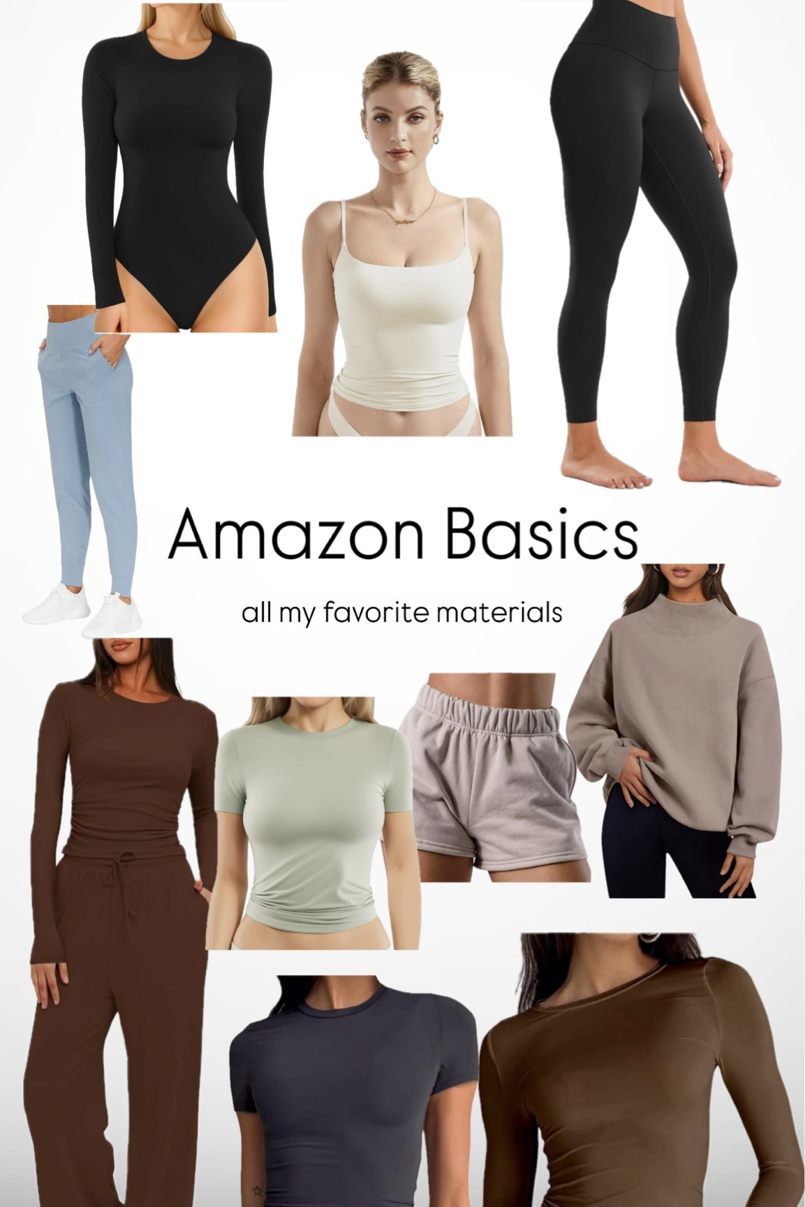 Amazon basics! All my favorite materials #amazon #basics #lululemon #aritzia #skims #expensivematerial #thickmaterial #basiclook #basicwear #solid #solidcolor #blacktop #longsleeve #bodysuit #shortsleeve 

#LTKSeasonal #LTKFindsUnder50 #LTKSaleAlert