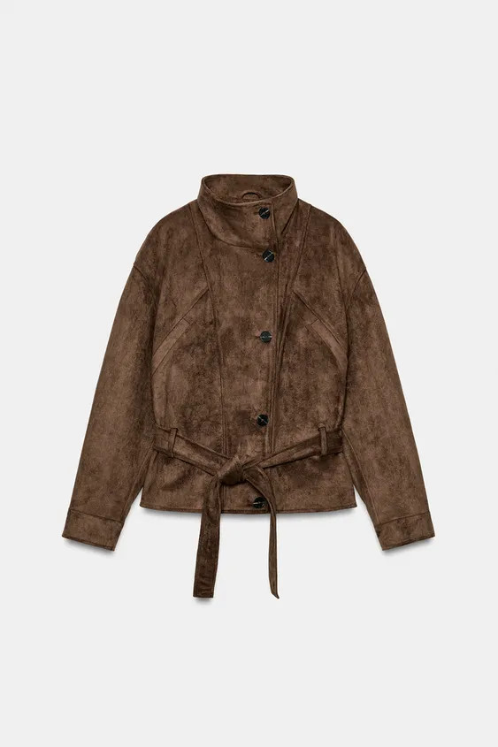 Wildlederoptik-Jacke mit G\u00fcrtel | Zara US