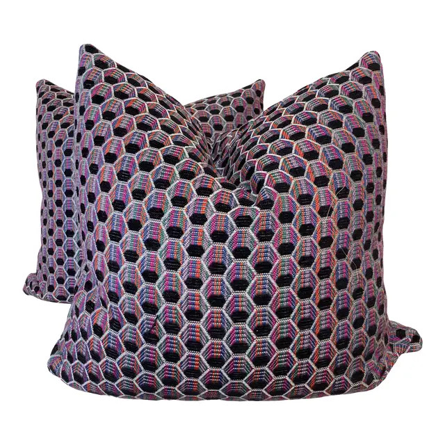 Bright Woven Octagon 22” Pillows-A Pair | Chairish