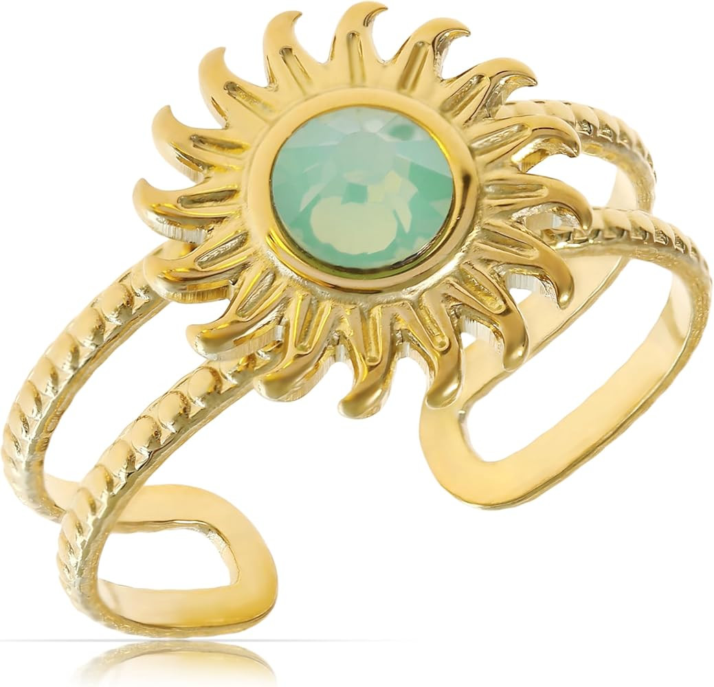 Made by Nami Women's Gold Ring with Sun and Turquoise Stone Surgical Stainless Steel Adjustable R... | Amazon (UK)
