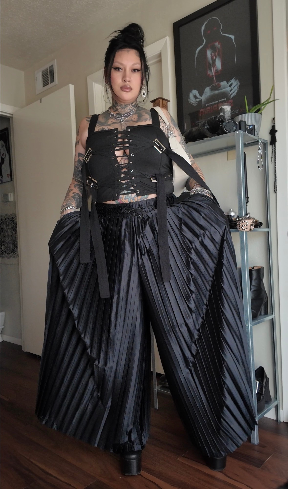 Pleated pants life 

#pleatedpants #nike #corporategoth #alternativestyle 

#LTKWorkwear #LTKMidsize #LTKStyleTip