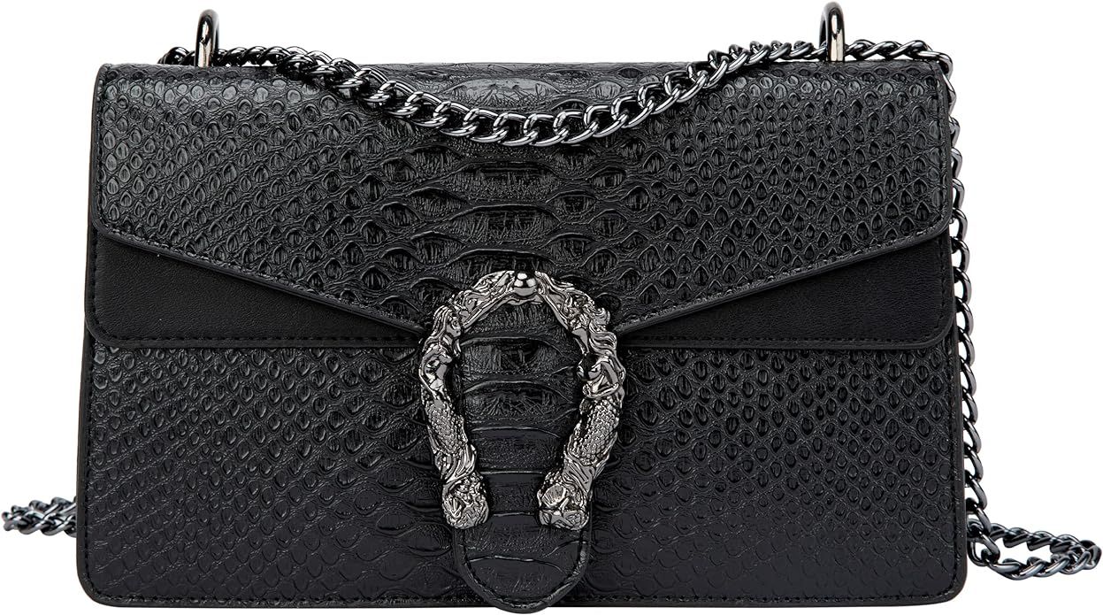 Stylish Chain Satchel Handbags For Women - Luxury Snakeskin Print Leather Shoulder Crossbody Bag ... | Amazon (US)