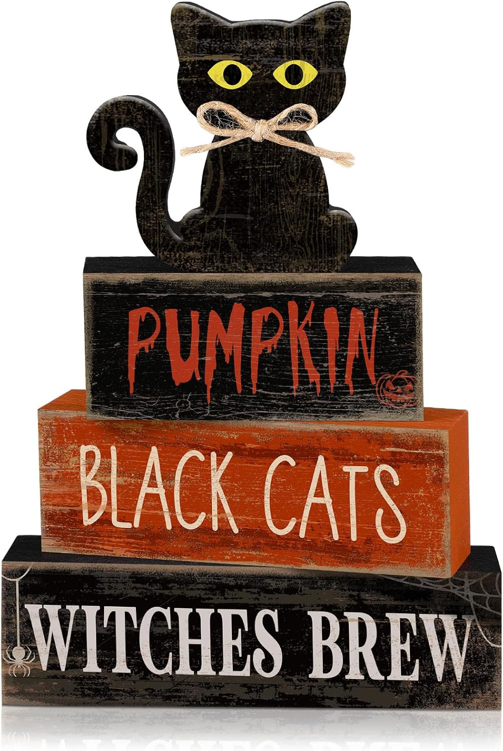 Lineshading 4 Pcs Halloween Table Decor for Home, Wooden Black Cat Sign Set | Amazon (US)
