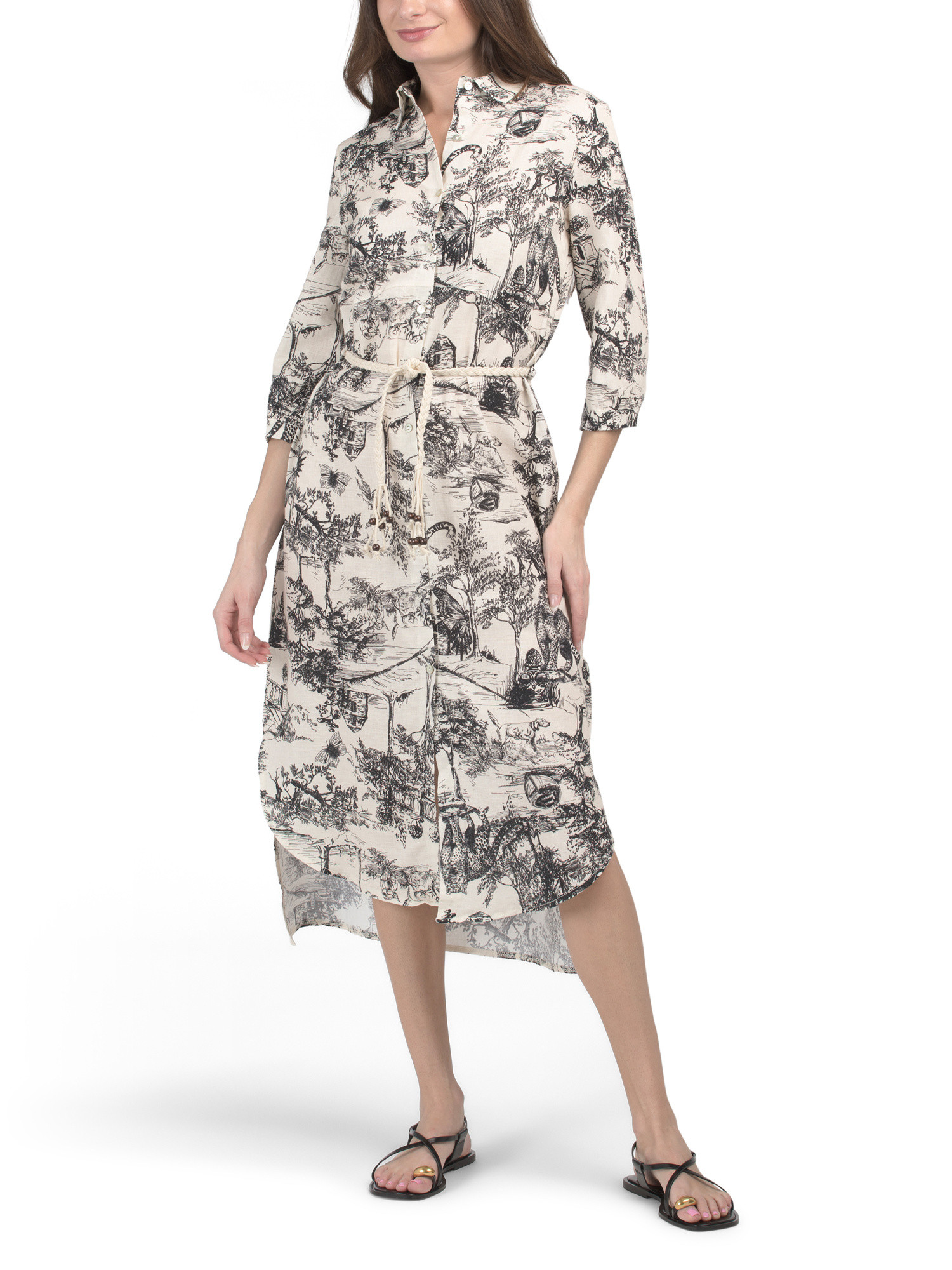 Made In Italy Linen Blend Tree Shirt Dress With Rattan Belt | Casual Dresses  | Marshalls | Marshalls