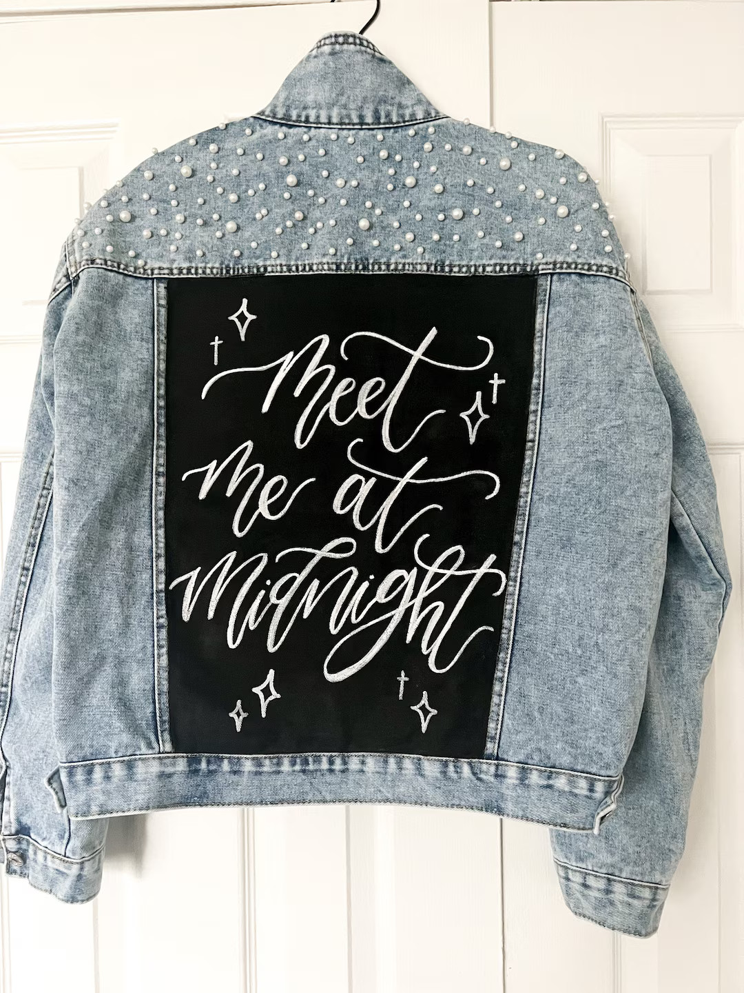 Custom Hand Painted Pearl Denim Jacket | Hand-Lettered Custom Pearl Jean Jacket | Wedding | Futur... | Etsy (US)