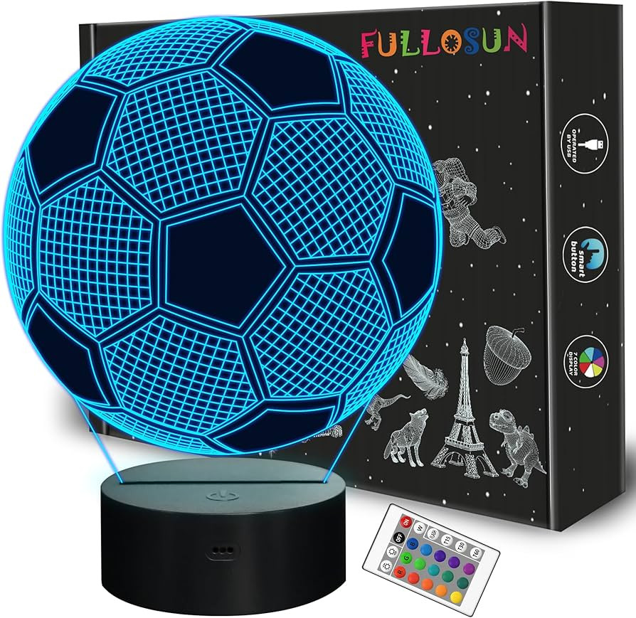FULLOSUN Kids Night Light Soccer 3D Optical Illusion Lamp with Remote Control 16 Colors Changing ... | Amazon (US)