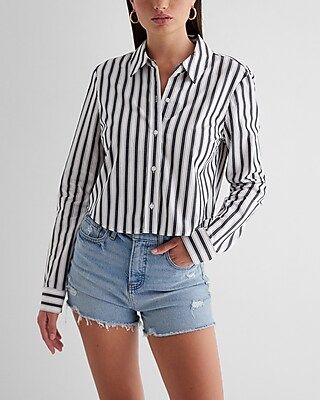 Striped Cropped Portofino Shirt | Express