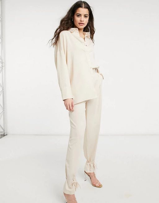 Style Cheat oversized slouchy pocket shirt and cuffed pants set in cream | ASOS (Global)