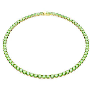 Matrix Tennis necklace, Round cut, Medium, Green, Gold-tone plated by SWAROVSKI | SWAROVSKI