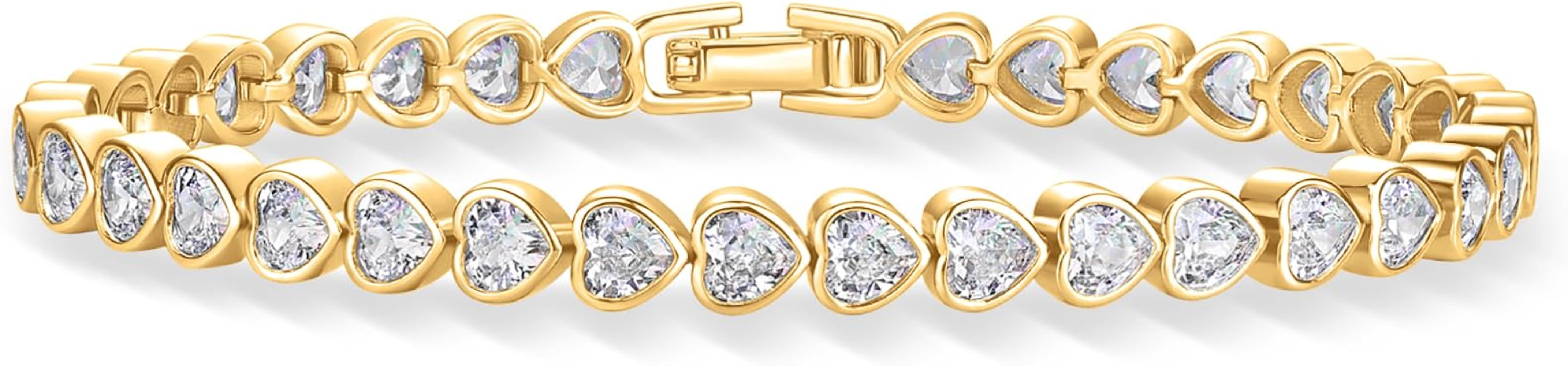 PAVOI 14K Gold Plated Cubic Zirconia Bezel Set Tennis Bracelets for Women | Fashion Round Pear He... | Amazon (US)