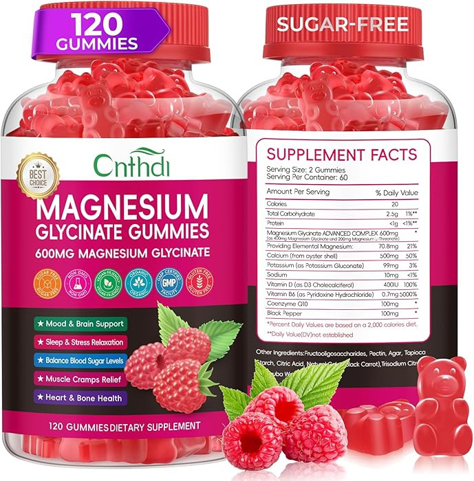 Magnesium Glycinate Gummies 600mg, High Absorption Magnesium Gummies with L-Threonate, Black Curr... | Amazon (US)
