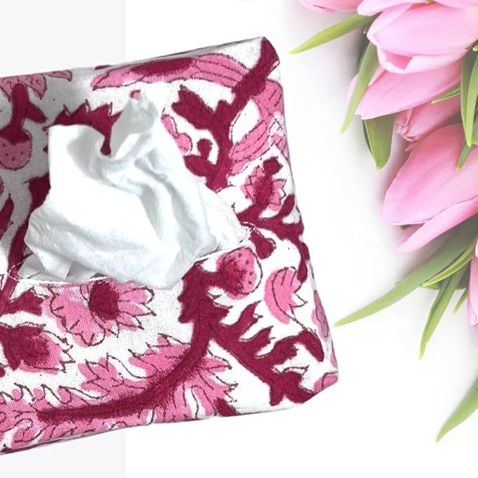 Tissue Box Cover | Tissue Holder | Square | Handmade with Block-Printed Fabric from India | House... | Amazon (US)