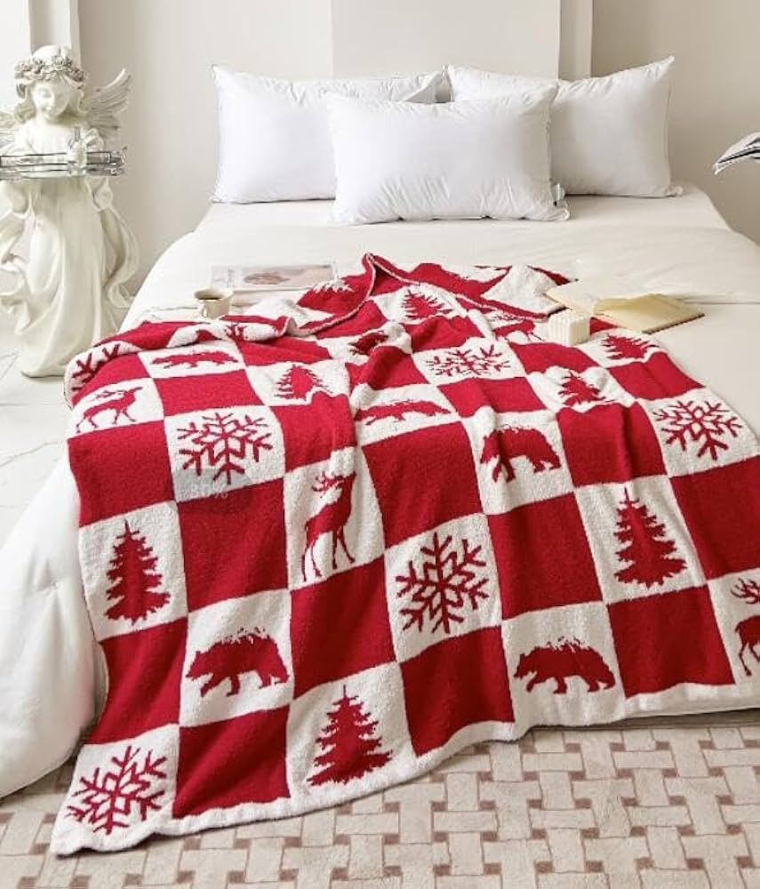 Ultra Soft Cozy Buffalo Checkerboard Christmas Tree Red Snowfalke Fluffy Microfiber Knitted Throw... | Amazon (US)