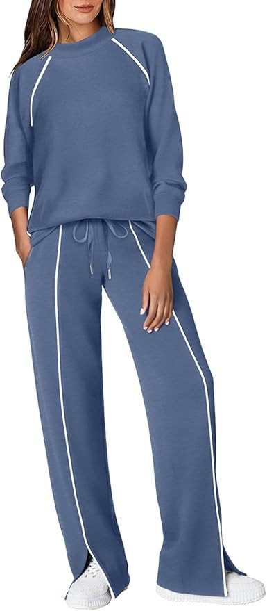 WIHOLL Lounge Sets for Women 2 Piece Fall Outfits 2025 Wide Leg Pant Matching Sets Womens Clothin... | Amazon (US)