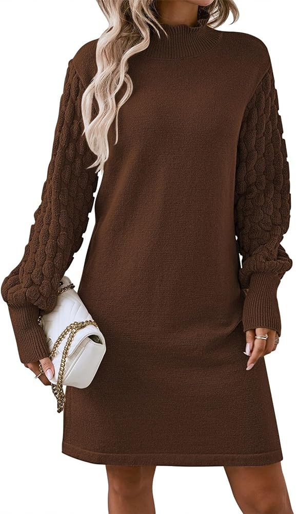 Pink Queen Women's Long Sleeve Sweater Mini Dress Casual Loose Mock Neck Empire Waist Cocktail Pa... | Amazon (US)