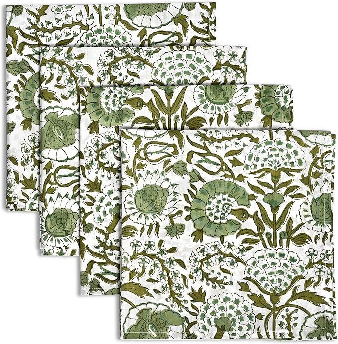 CPC Cloth Napkins 100% Cotton Set of 4 Reusable Napkins, Indian Block Print Toile Floral Dinner N... | Amazon (US)