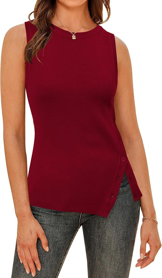 Arach&Cloz Women's Wool Blend Side-Button Slit Fall Casual Trendy Sweater Tanks 2025 | Amazon (US)