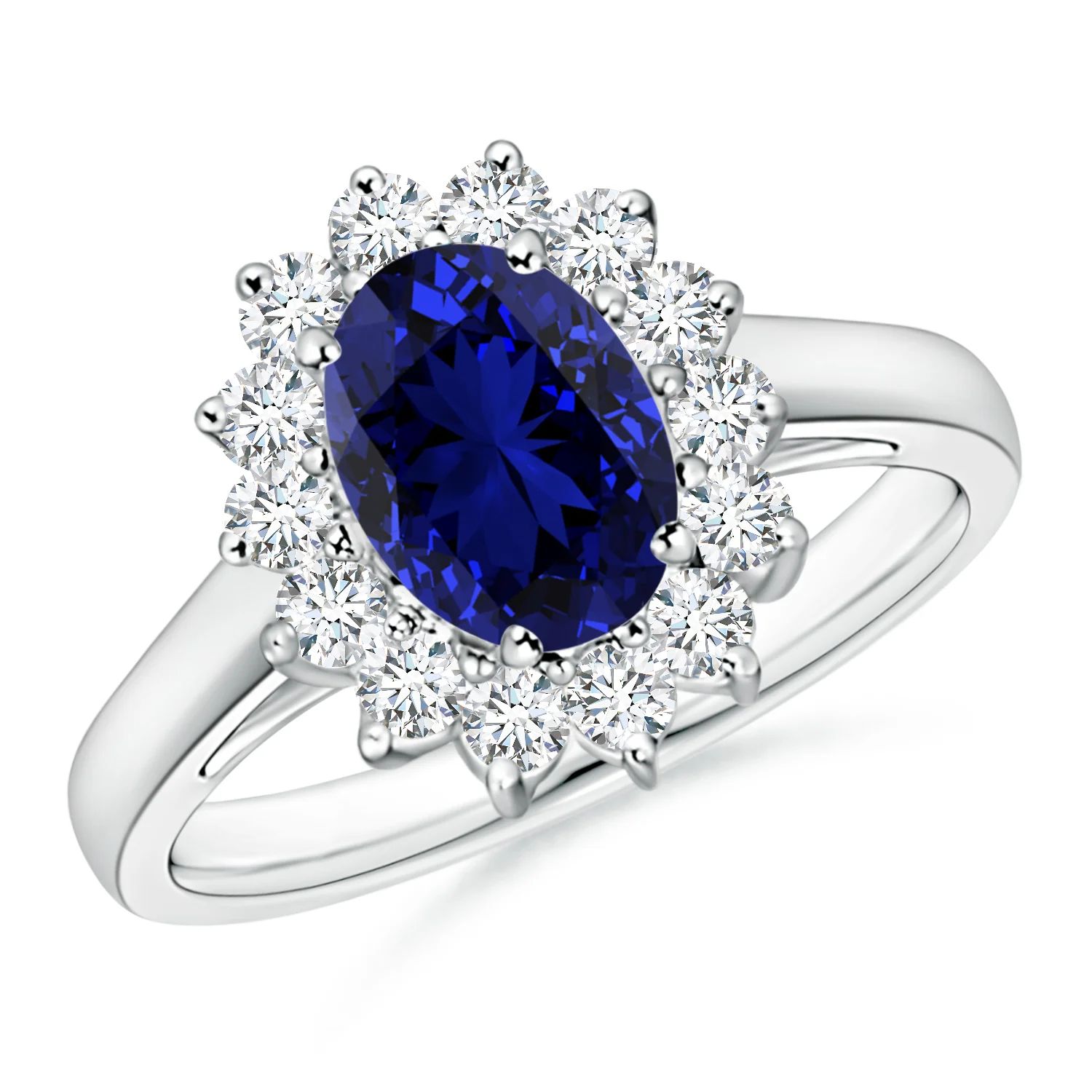 Lab-Grown Princess Diana Inspired Blue Sapphire Ring with Lab Diamond Halo | Angara | Angara US