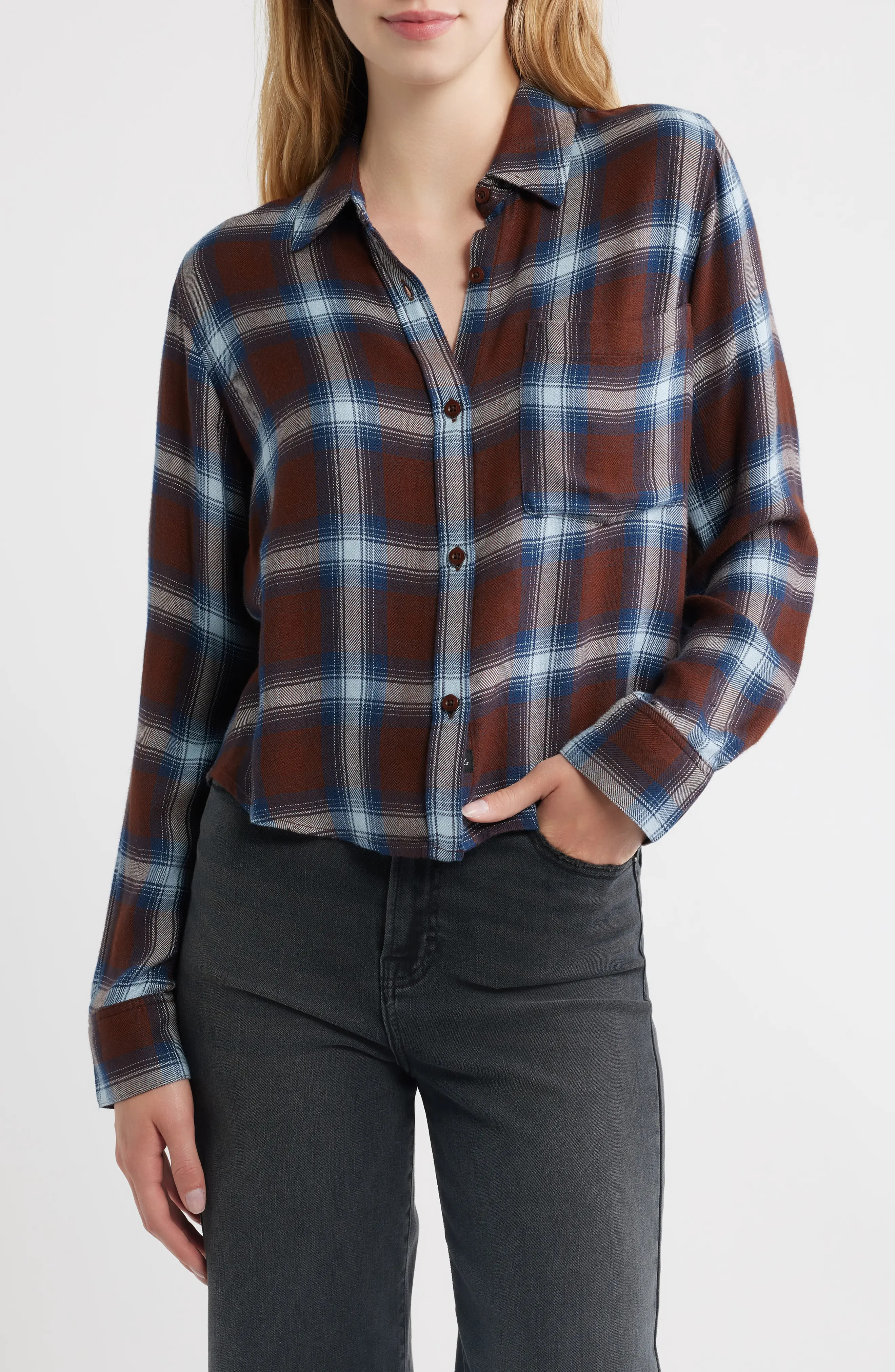Rails Malin Plaid Button Down Shirt in Espresso Indigo at Nordstrom, Size X-Large | Nordstrom