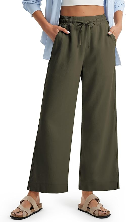 Libin Linen Pants Women Wide Leg Casual Beach Pants Cotton Linen Summer Lounge Pants Travel Work ... | Amazon (US)