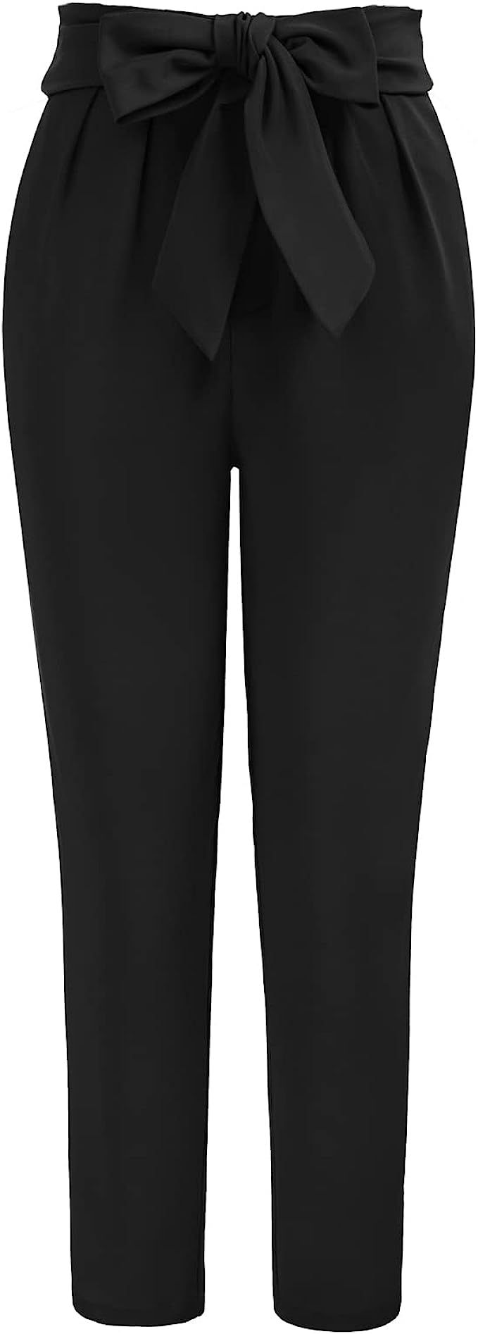 GRACE KARIN Women's Cropped Paper Bag Waist Pants with Pockets Office Casual Pencil Pants Slim Fi... | Amazon (US)