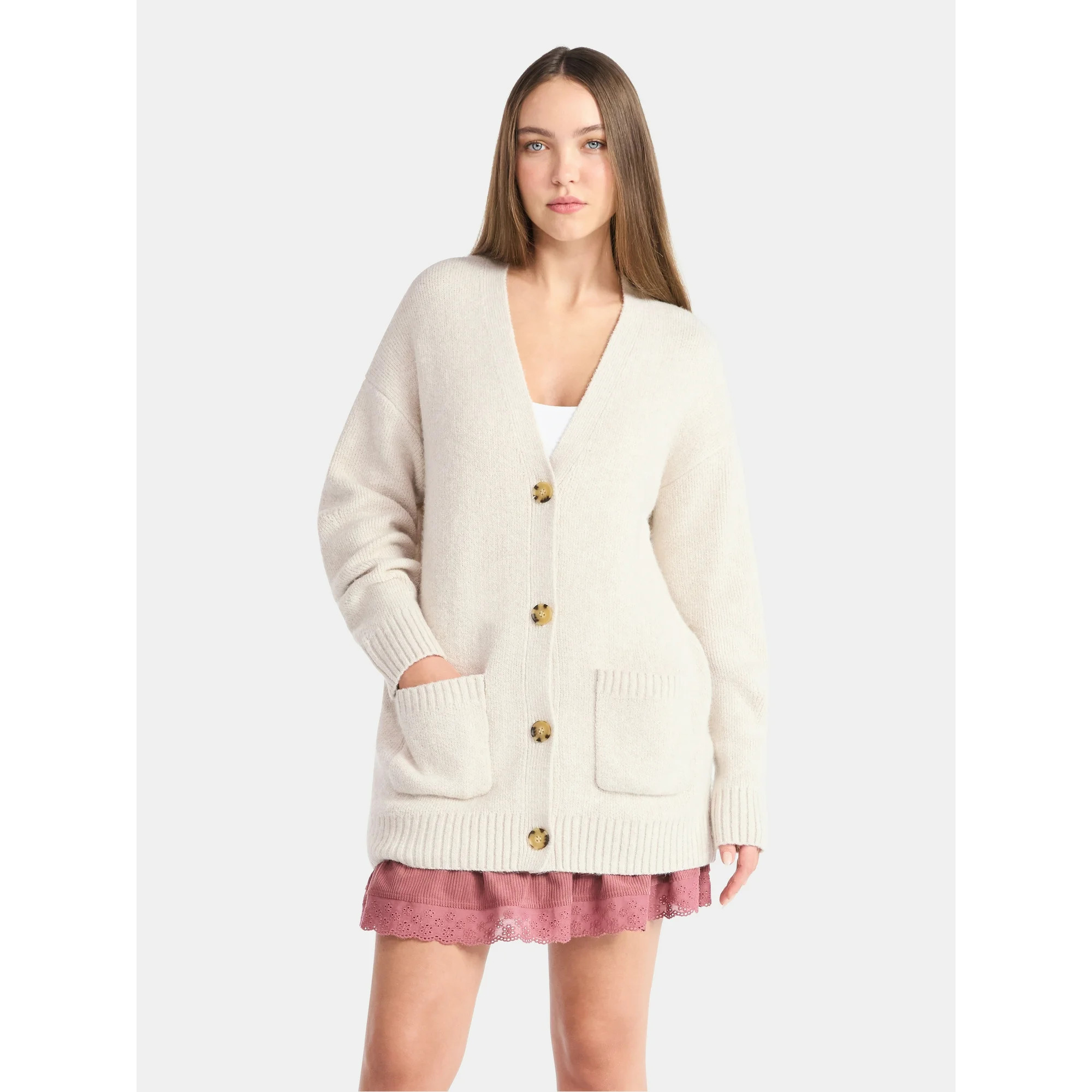 No Boundaries Button-Front Grandpa Cardigan, Women's | Walmart (US)