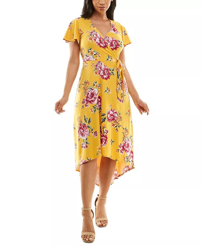 Juniors' Floral-Print Surplice High-Low Fit & Flare Dress | Macys (US)