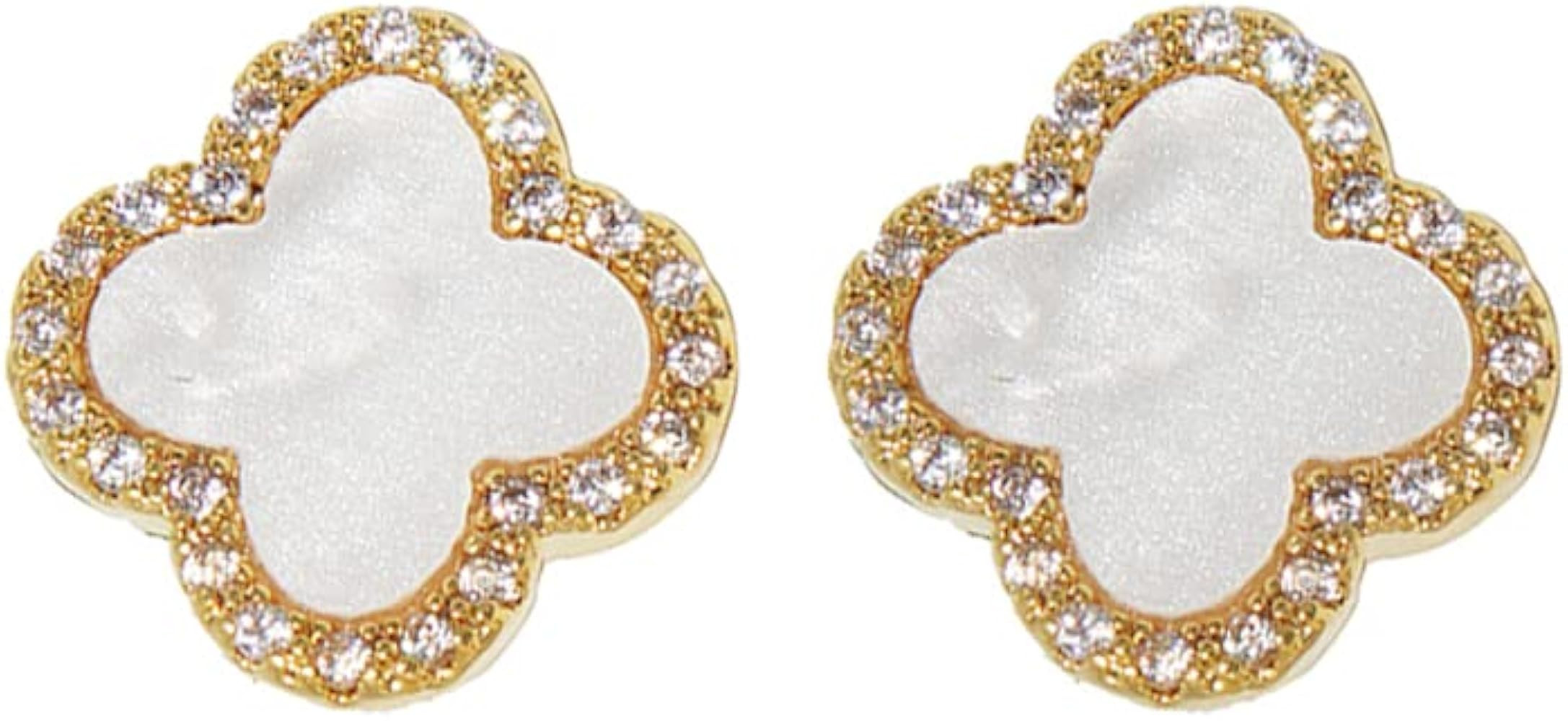 Four Leaf Clover Earrings Silver Needle Clover Earrings Full of Diamond Zircon Anti-Allergy Jewel... | Amazon (US)