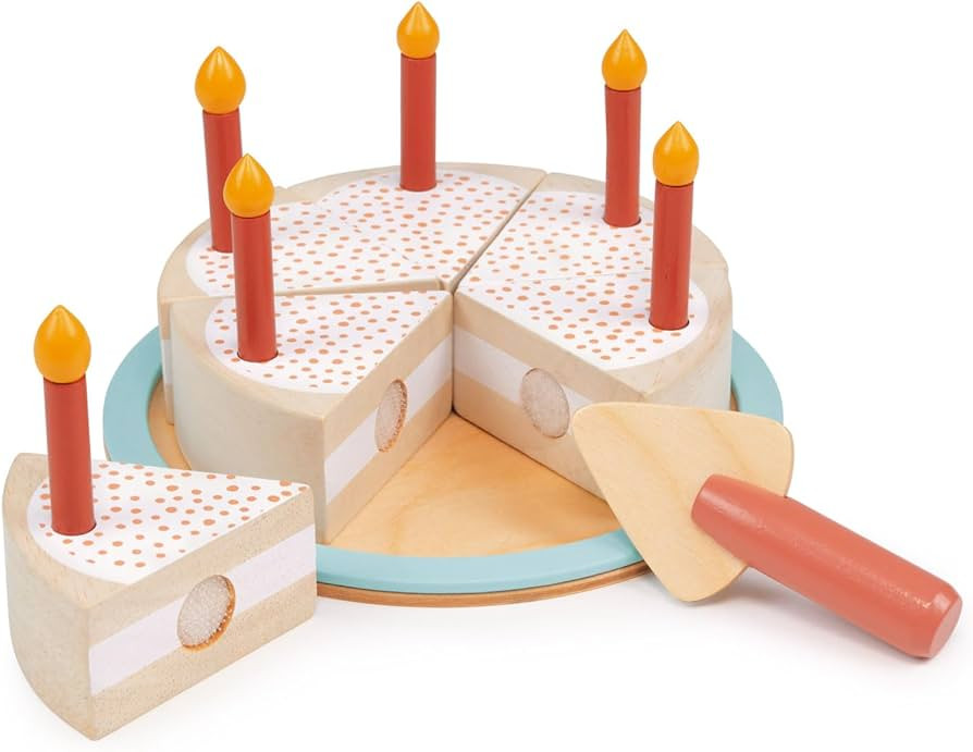 Mentari Toys - Party Cake - 14pc Wooden Cutting Cake with Cake Slicer and Candles - Pretend Play ... | Amazon (US)