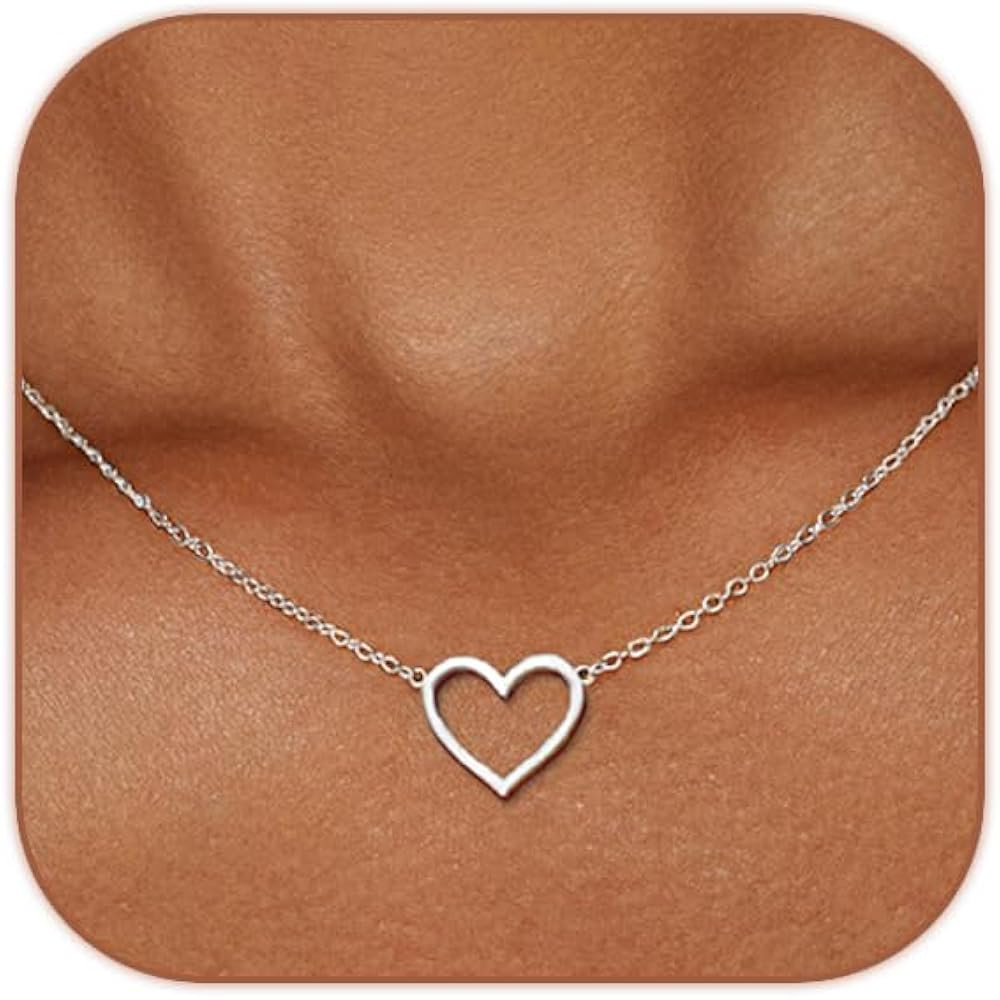 HERIER Cute Heart Necklace Dainty 18k Gold Plated Tiny Heart Pendant Choker Necklaces Small Gold ... | Amazon (US)