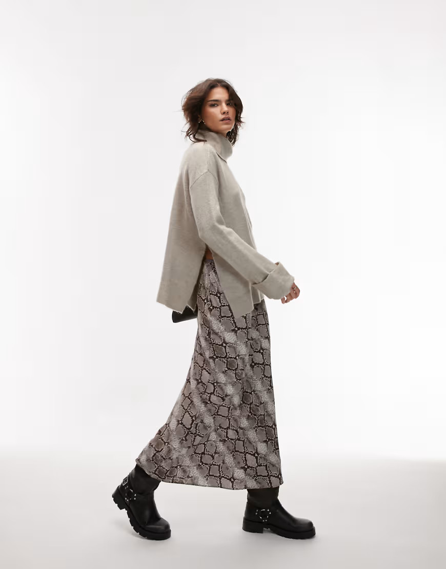 Mango snake print midi skirt in grey | ASOS (Global)
